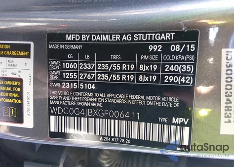 2016 Mercedes-Benz Glc 300 from USA, damaged, VIN WDC0G4JBXGF006411